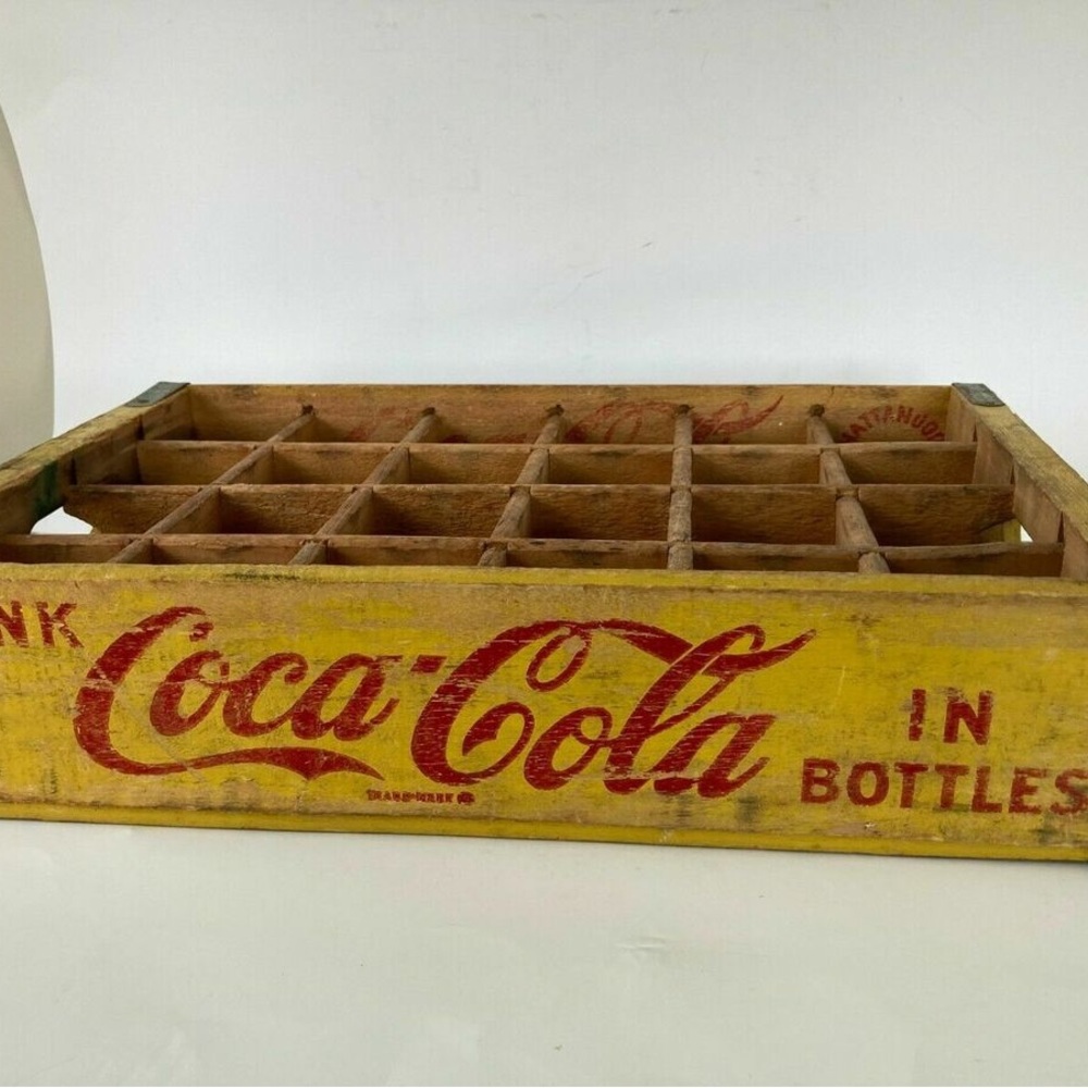 Good, 50's Coca-Cola Twenty Four Bottle Yellow Carrier Case, Red Lettering